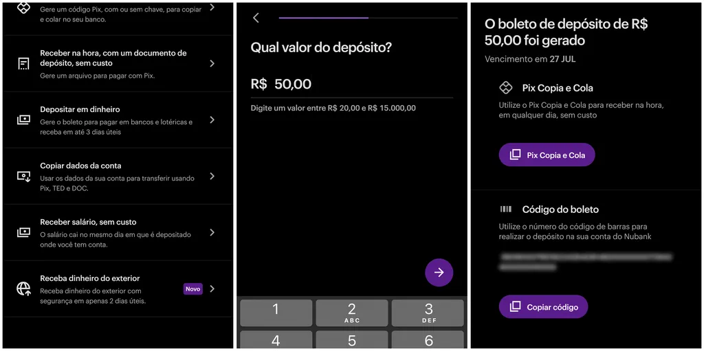 depositar dinheiro no nubank