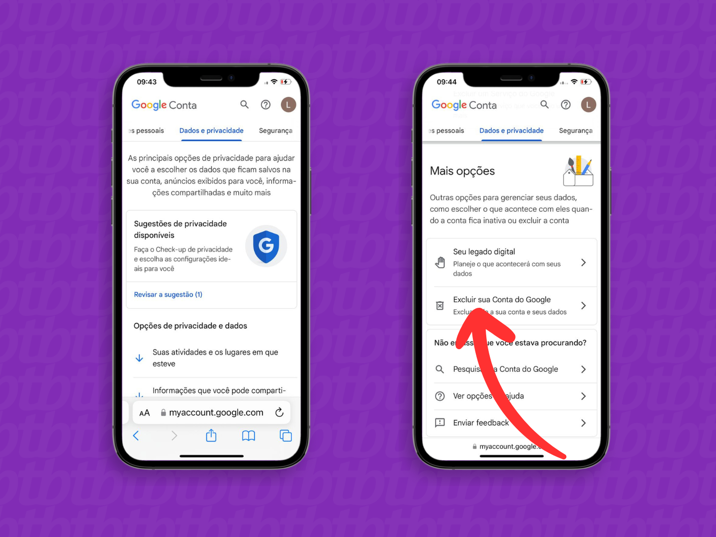 excluir conta do google