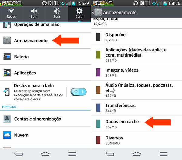 Diferença entre limpar cache e limpar dados de um aplicativo
